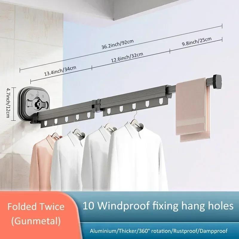 LH 1 Pc Retractable Clothes Drying Rack Foldable Suction Cup Wall Mounted Clothing Drying Hanger for Bedroom Living Room