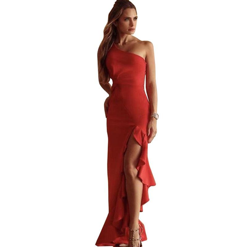 Elegant Sexy Women Sloping Shoulder Ruffled Party Evening Irregular Wedding Dress
