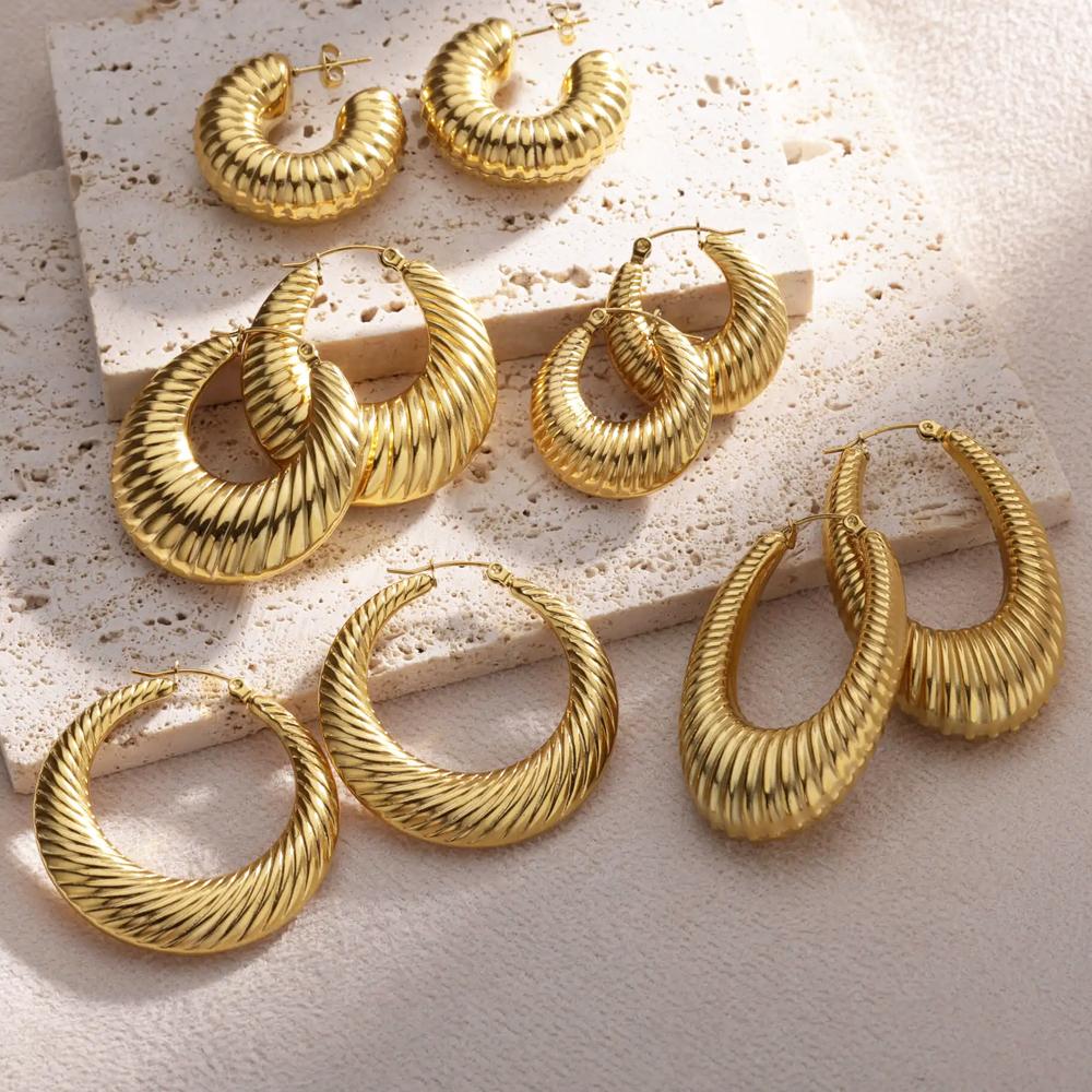 Simple Round Stainless Steel Earrings for Women Gold Color Piercing Hoop Earring Korean Vintage Jewelry Gift for Lover Mother