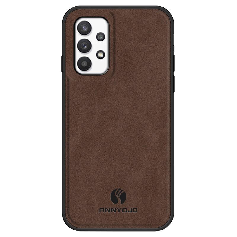 

ANNYOJO For Samsung Galaxy A32 5G/M32 5G PU Leather+PC+TPU Back Cover Drop-proof Phone Case Coffee