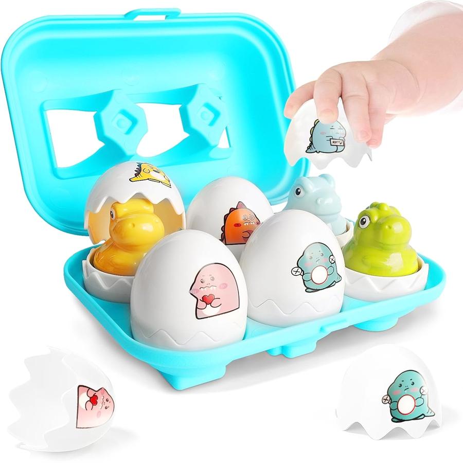 

6pcs Montessori Matching Eggs for Toddlers Easter Eggs Multicoloured Chicks & Dinosaurs Shapes Sorting Baby Sensory Puzzle Toy