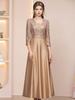 Zhilv Champagne Elegante Strass Patchwork Lange Jurk met Zeven Mouwen en Hoge Taille Rok, Lente 2026.