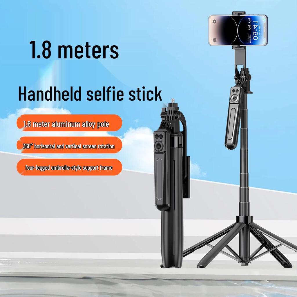 A17 Bluetooth Selfie Stick with 1.8m Floor Stand, Aluminum Alloy, One-Key Pop-Up, Four-Leg Tripod for Live Broadcast.