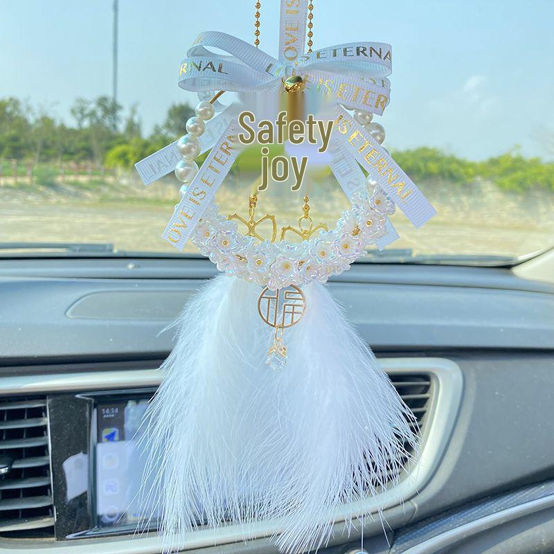 High-End Peace & Joy Feather Rearview Mirror Pendant