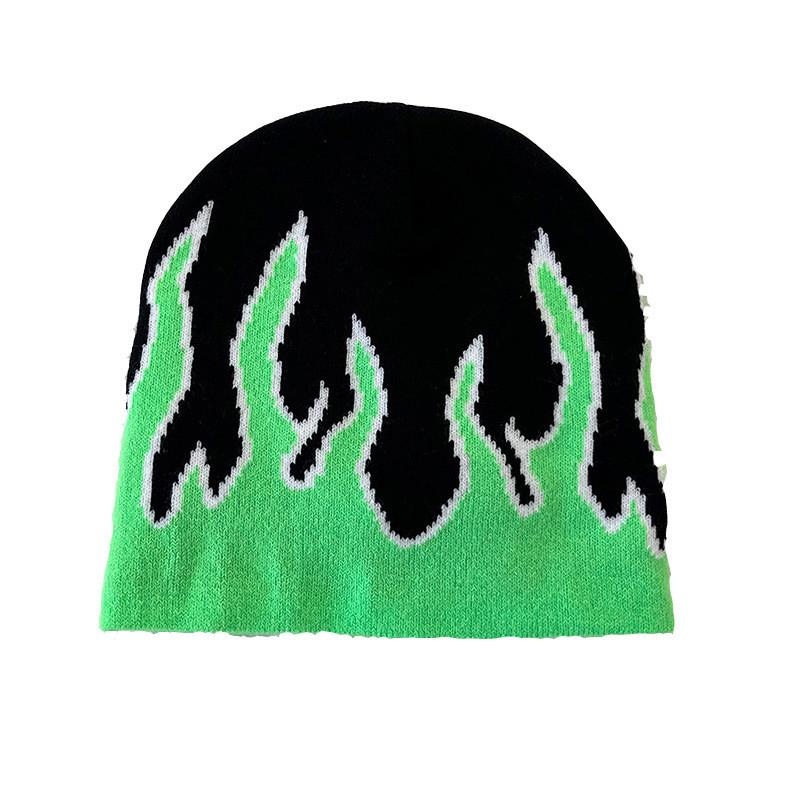 Punk Knitted Hat For Men With Flame Design And Letter Embellishments For Streetwear And Winter Warmth