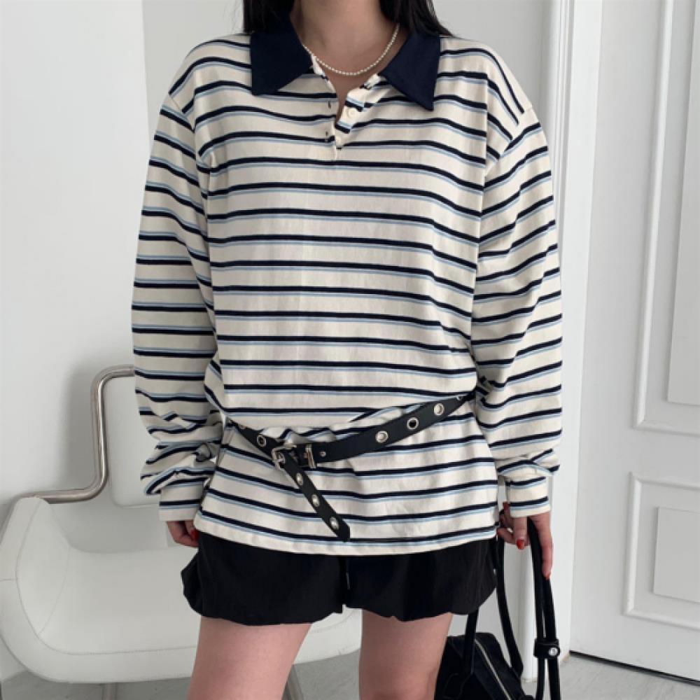 New Arrivals Open Run Women STripe Color Block Rugby Long Sleeve T shirT