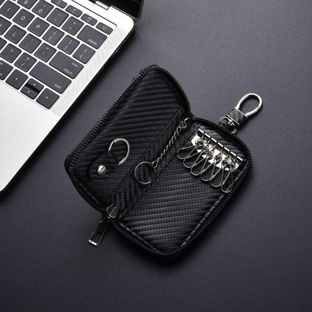New PU Leather Keychain Bag Carbon Fiber Retro Car Key Bag Portable Mini Keys Pouch