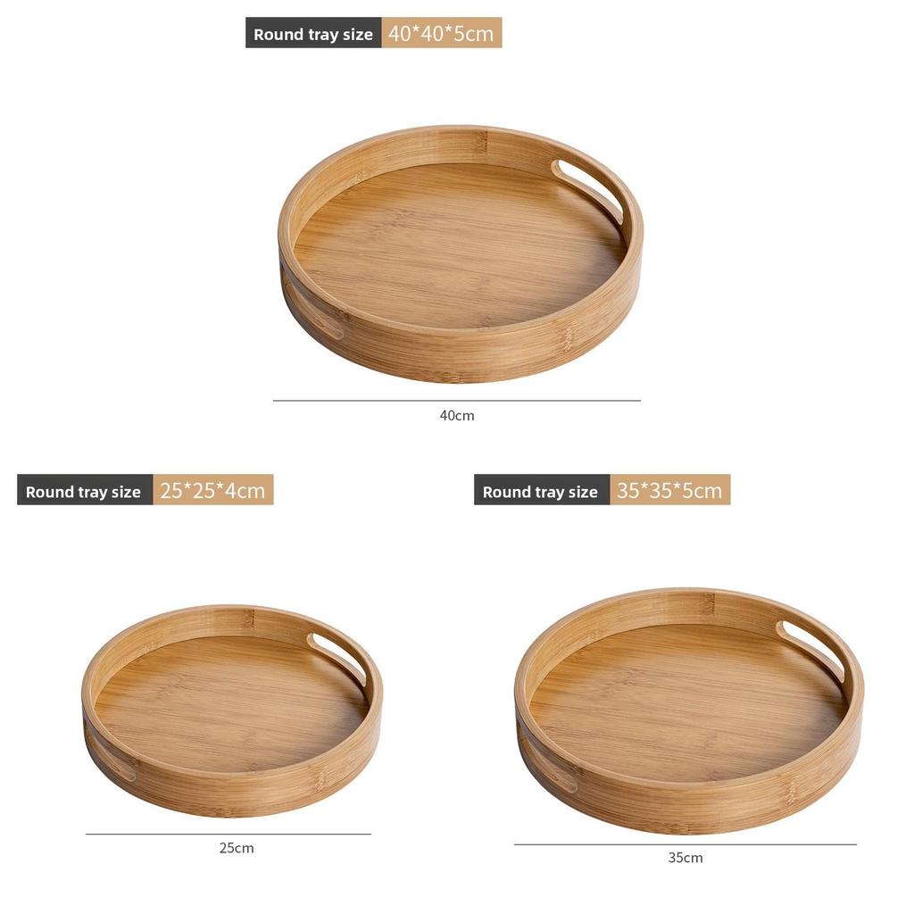 Bamboo Tray Round Handcrafted Tea Serving Plate For Home Tea Sets