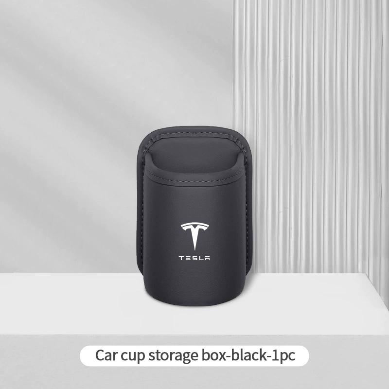 

PU Leather Car Interior Door Cup Holder Drink Phone Storage Bin for Tesla Logo Model X Y 3 S P85D P90D P100D car sticker