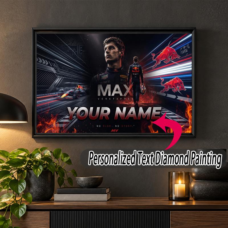 Max Verstappen Custom Name Text 5D Diamond Painting Kit DIY Full Drill Diamond Art Decoration