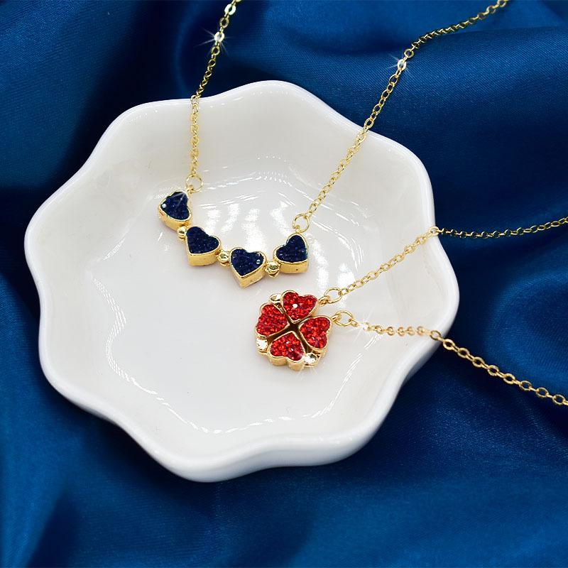 Red And Black Double Wearing Four-Leaf Flower Necklace Female Style Design Double Wearing Open And Closed Full Diamond Heart Shape
