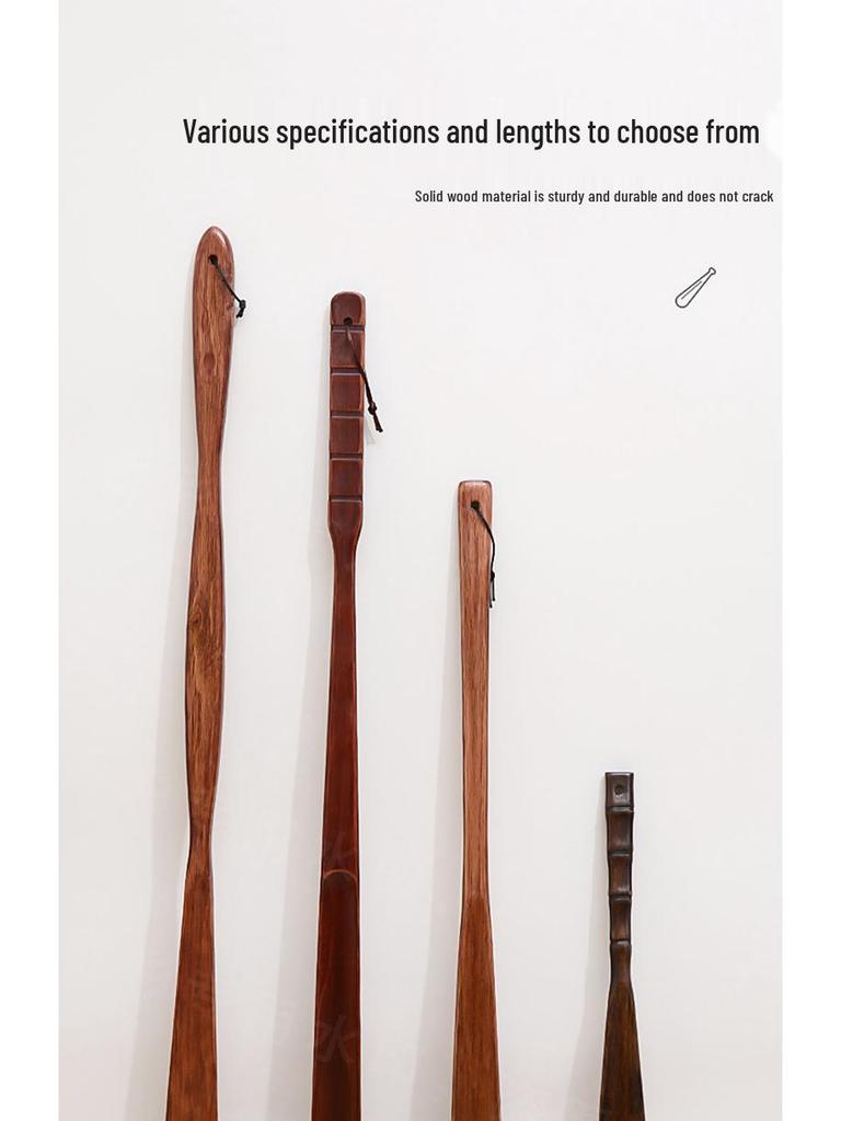 Long Handle Solid Walnut Shoehorn - Wooden Shoe Lifter for Easy Use Without Bending