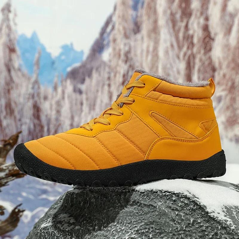 

Мужская повседневная обувь для босых ног на снегу, новые зимние ботинки, рабочая обувь для улицы, супертеплые меховые мужские ботинки по щиколотку, мужские зимние ботинки, большой размер 48 40