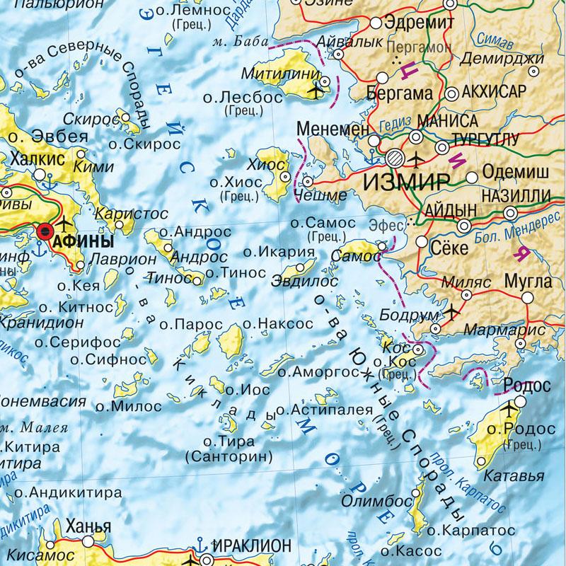 Russian Language Greece Map City Illustration Map Canvas Painting Wall Art Poster Home Decoration