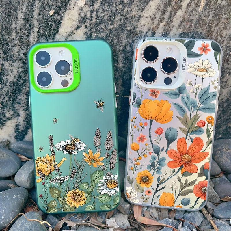 Luxury Retro Flowers Floral Phone Case For iPhone 12 15 11 12 13 14 Pro Max 15 14 Plus 13 Mini Shockproof Matte Laser Back Cover