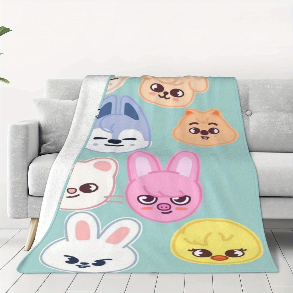 Kpop Idol Cartoon Print Flannel Throw Blanket Soft Cozy Warm for Couch Bed Office Camping All Season Gift Idea