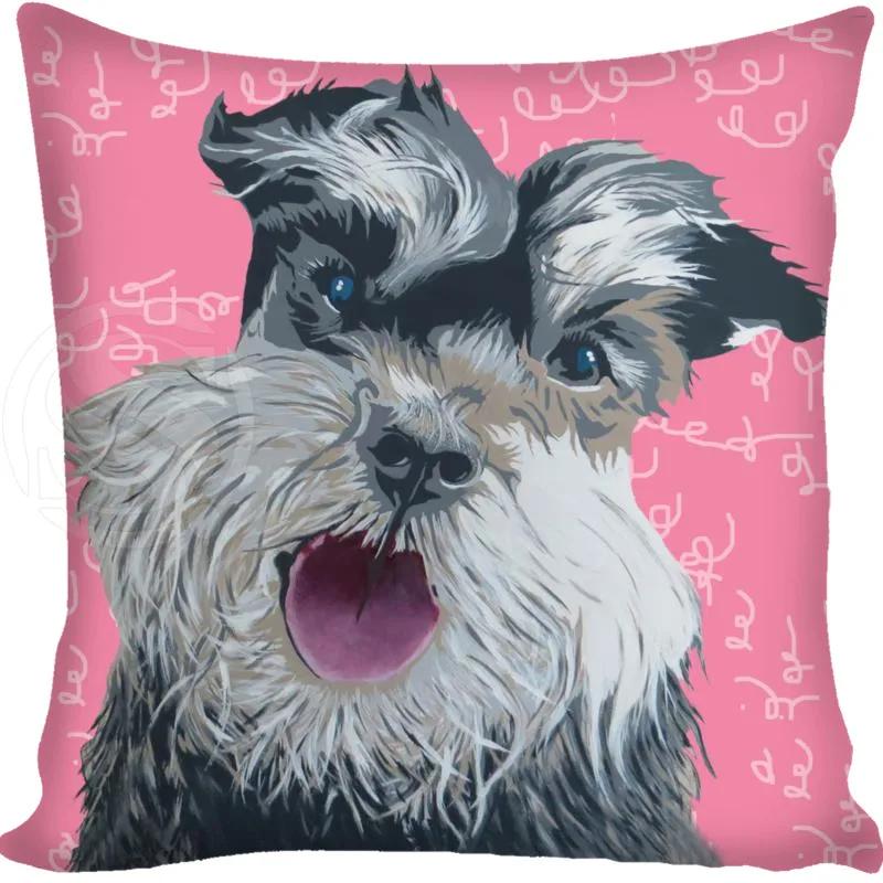 Cartoon Funny Dog Schnauzer Fashion Style Square Pillowcase Zipper