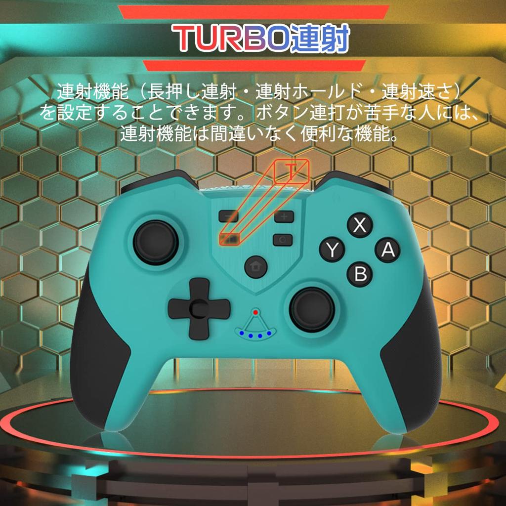 Bryterkompatibel kontroller med gyro, turbo, HD, bakre makro, Amiibo, Bluetooth, kompatibel med alle Switch og kablet PC-tilkobling, 6-akset sensor, fyr,