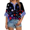 Summer Women's Tops V Neck Seven Sleeve Shirt Independence Day Printed Tops Casual Shirt