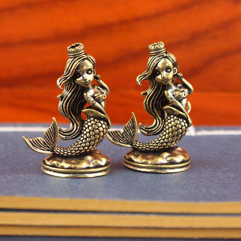 Brass Mermaid Ornaments Ancient Fish Home And Office Desktop Ornaments Figurines Mini Desktop Crafts