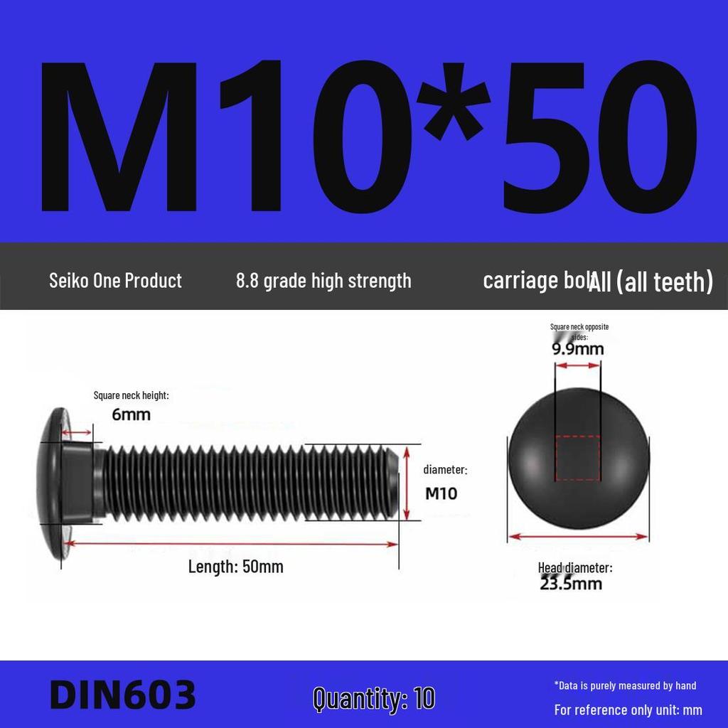 High-Strength Grade 8.8 Carriage Bolts: Round Head, Square Neck, M6-M16 Sizes for Shelf and Bridge Frames