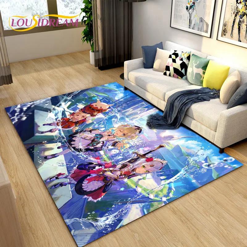 Cartoon Game Gamer Genshin Impact  Area Rug,Carpet Rug for Living Room Bedroom Sofa Doormat Decoration, Kids Non-slip Floor Mat