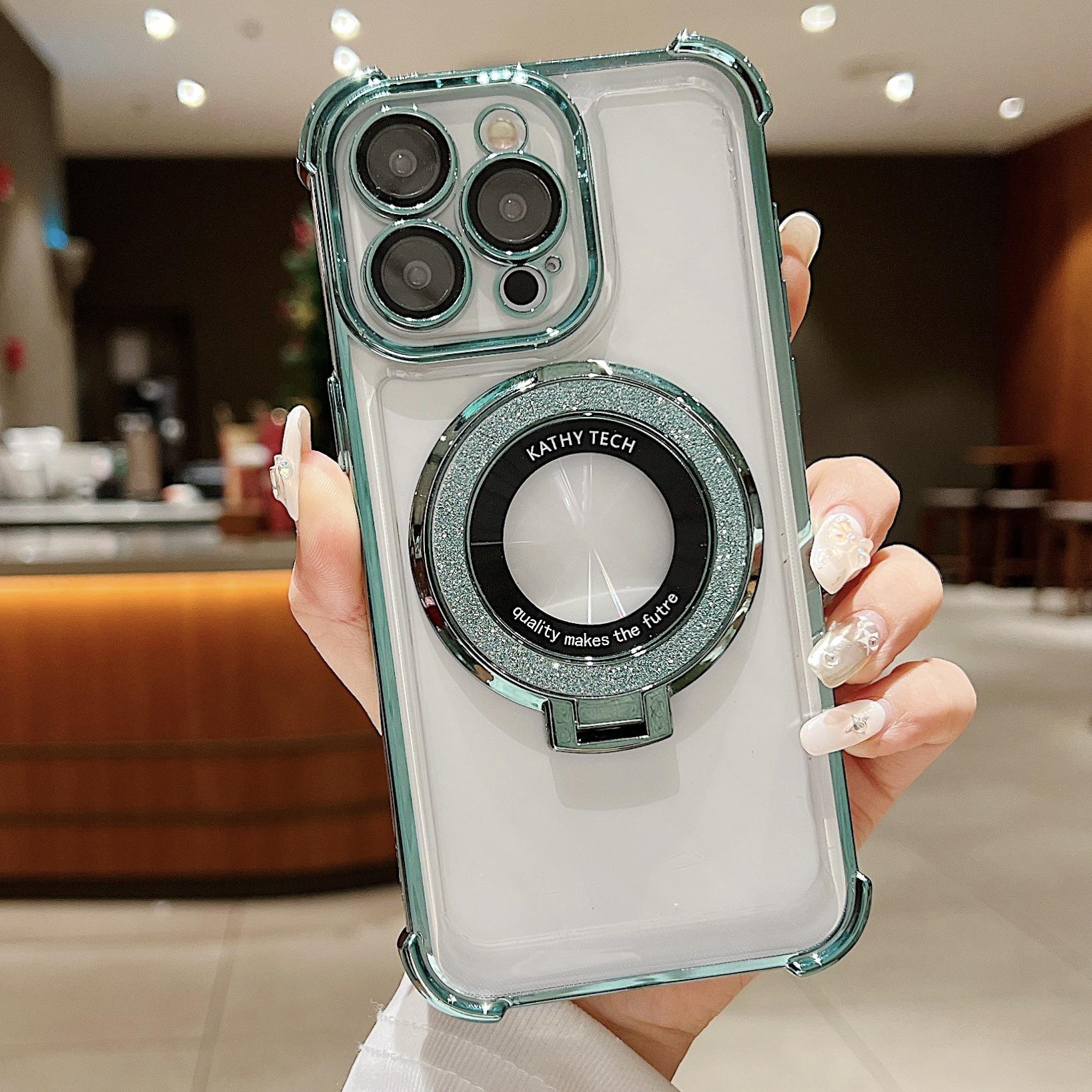 

Four Corner Anti-fall Magnetic Suction Bracket Flash Powder 13PRO Suitable for IPhone 16 Mobile Phone Case Apple 15 Transparent Acrylic iPhone 11PRO зелёный