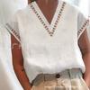 2023 Women's European & American Lace Hollow Cotton Linen V-Neck Shirt