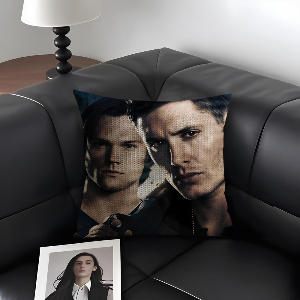 SSupernatural TV Series Cushion Cover Natural Linen Organic Fabric DoubleSided Printing Sofa Home Decor Gift Pillow Case