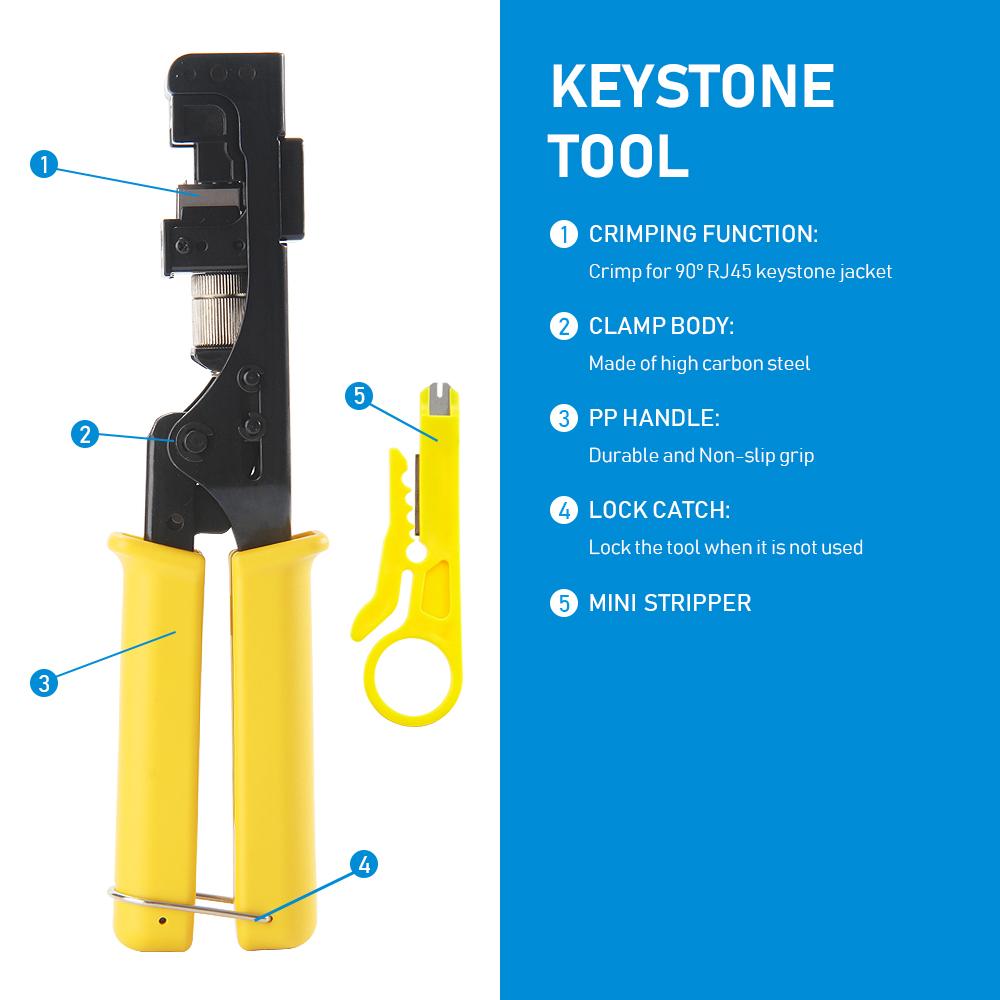 

Инструмент для заделки кабеля Keystone Jack 90 градусов, специальный модульный адаптер CAT5/5e и CAT6/6A, 4 пары, быстрозажимной инструмент