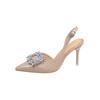 Fashion Fine Heel Sandals Summer New Pointed Head Shallow Mouth Crystal Buckle Anti-slip Wear-resistant High Heel Shoes