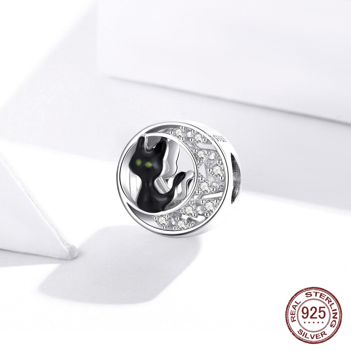 

925 стерлингового серебра Оригинальный шарм Хэллоуин Черный кот серебро для бренда ювелирных изделий DIY Make для женщин Девушка