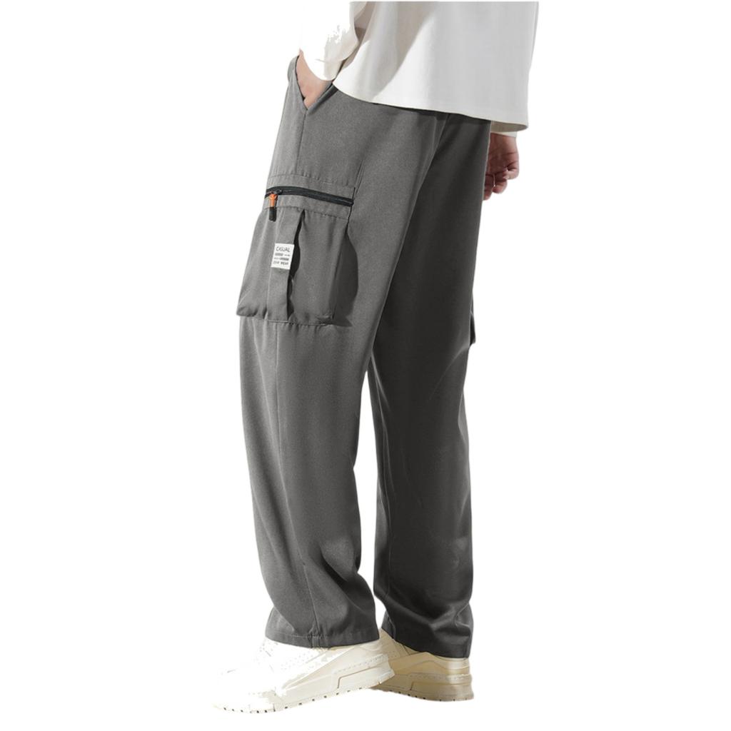 Men Lightweight Breathable Multi Pocket Sports Casual Cargo Pants Loose Fit Drawstring Waistband Utility Trousers for Outdoor Daily Wear