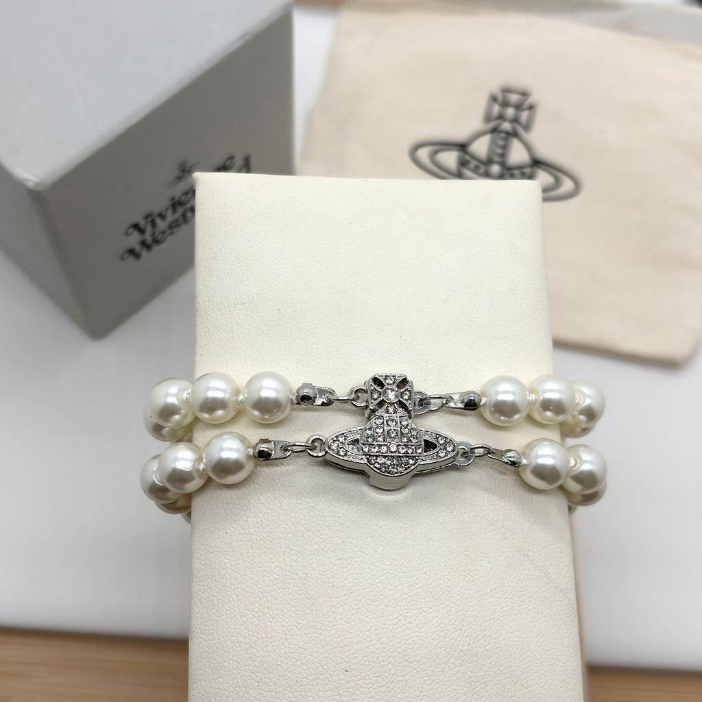 Vivienne High-End Three-Layer Pearl & Diamond Saturn Necklace for Women