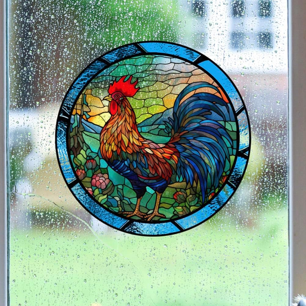 4 Sheets Round Anti-Collision Window Clings,Birds Alert Collision Window Decals Rooster Pattern Static Deterrent Decal Prevent Bird Strikes on Doors