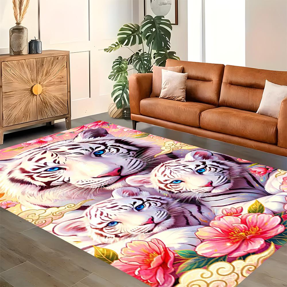 White Tiger Family for Living Room Rug, BedRoom Rug, Study Room Rug, Hallway Decoration, Perfect for Home Decoration or Holiday Gifts