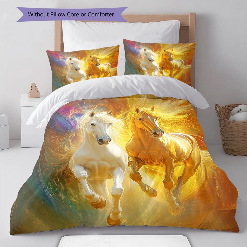 Horses Painting Pattern Bedding Quilt Set Quilt Cover Pillowcase Home Decoration Birthday Gift (1 * Duvet Cover + 2 * Pillowcase, Without Core)