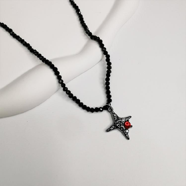 Fashionable Necklace Adornment With Black Crystal Beads Highlighting Heart And Butterfly Symbols For Modern Women