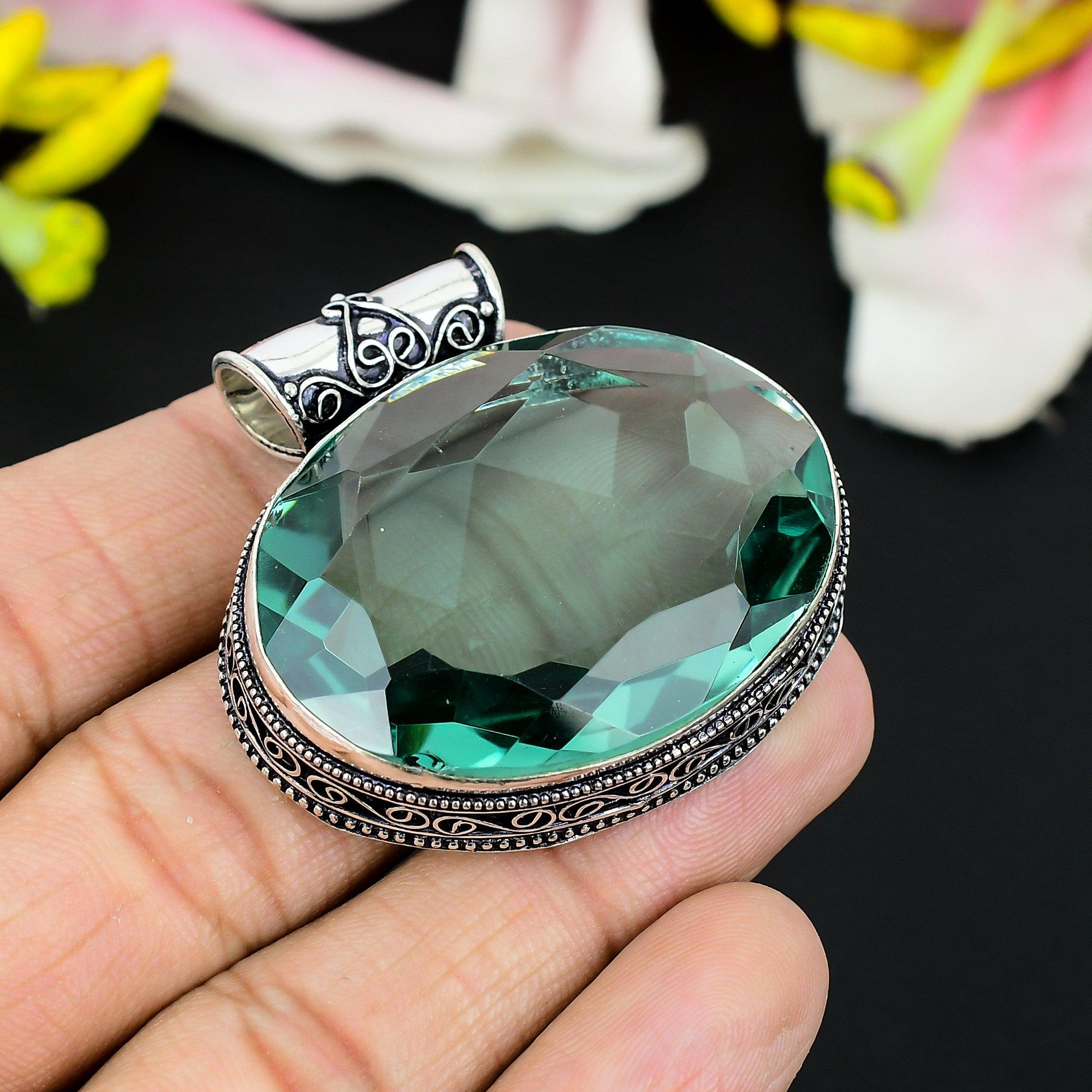 

Aqua Apatite Gemstone Handmade 925 Steling Silver Jewelry Pendant 1.46 KG-321