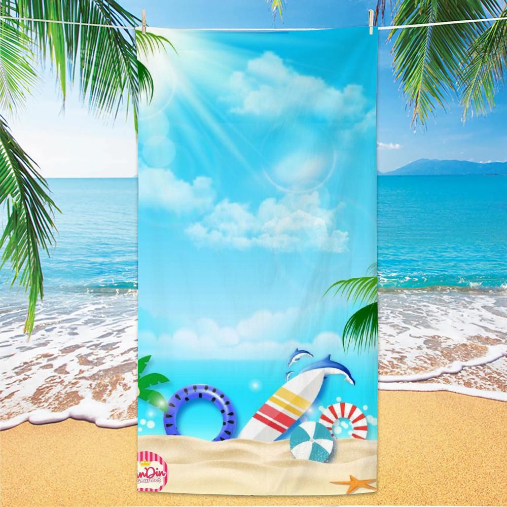 Beach Pattern Beach Towel, Digital Printing Thin Quick-Dry Anti-Sand Microfiber Lightweight for Swim, Yoga, Travel, Gym, Gift