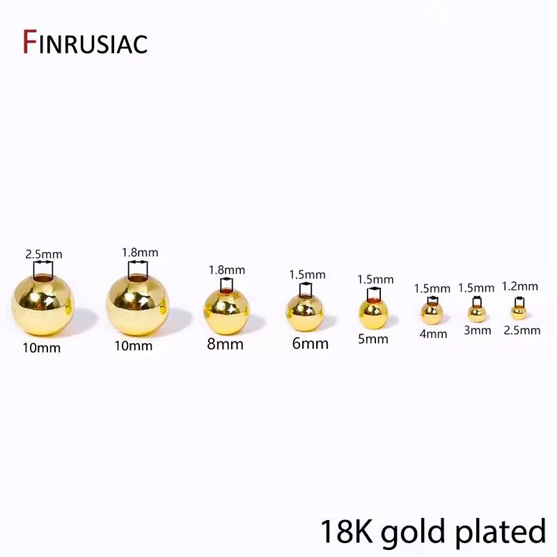 10-100Pcs/Lot 14/18K Gold Plated Brass Bead Metal Ball Round Loose Spacer Beads,DIY Bracelet Necklace Making Accessories