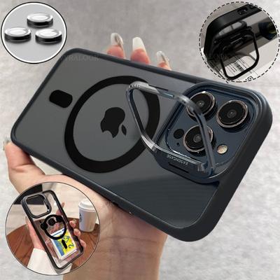 Metallhalter Handyhülle Für iPhone 17 16 15 14 13 12 11 Pro Max Plus Air Für Magsafe Transparent Magnetisch Linsenschutzhülle