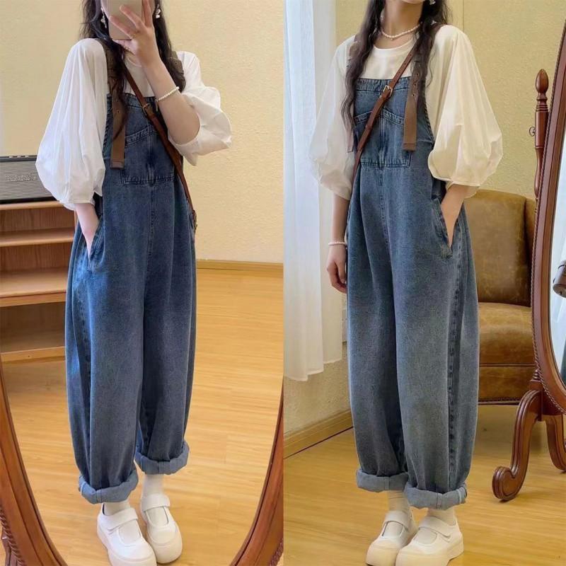 

Summer 2024 Girls Vintage Denim Overalls And Stylish Shirt Two Piece Set For Ages 8 And Up Single TShirt,170