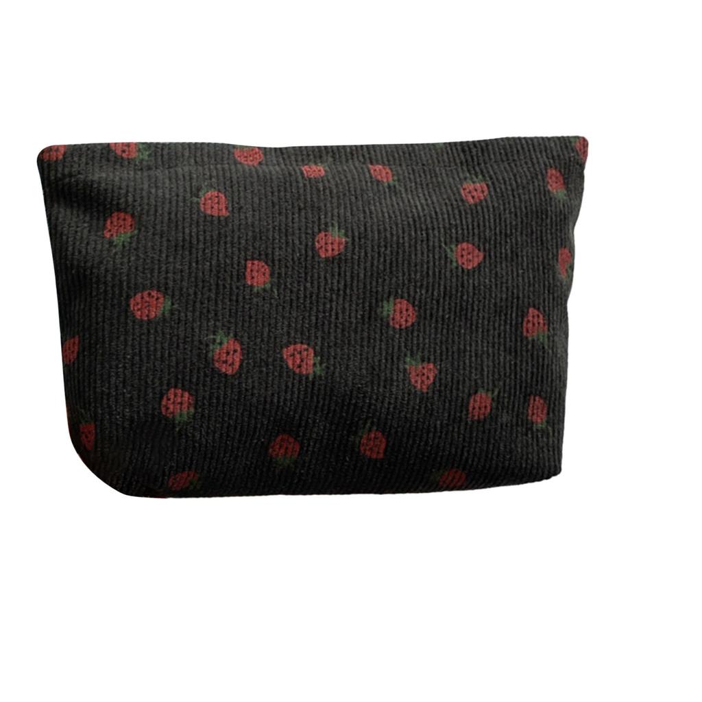Strawberry Printed Corduroy Cosmetic Bag, Fashionable Toiletry Pouch for Women Travel, Gym, Vacation Organizer with Secure Zipper