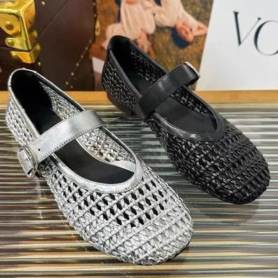 Síťované duté ploché sandály Mary Jane boty Dámské Tkané Letní 2025 Trend Nízké Ležérní Mokasíny Nové Kožené Šaty Zapatos Mujer
