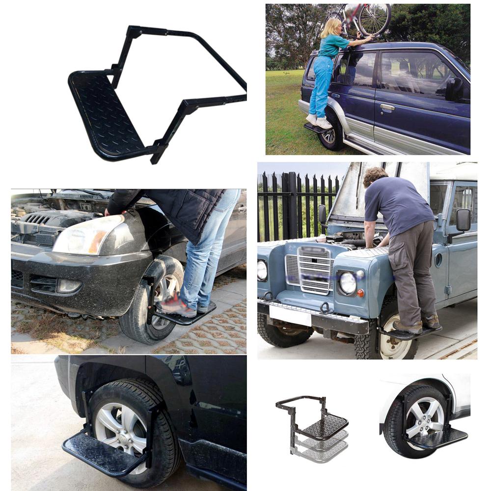 

Сверхпрочная подставка для шины Складная автомобильная лестница с регулируемой высотой и шириной Противоскользящая поверхность Макс. Нагрузка 150 кг 330 фунтов для чёрный