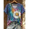 Women Summer T Shirt Abstract Flower Pattern Print Short Sleeve Tees Casual Printed Tops