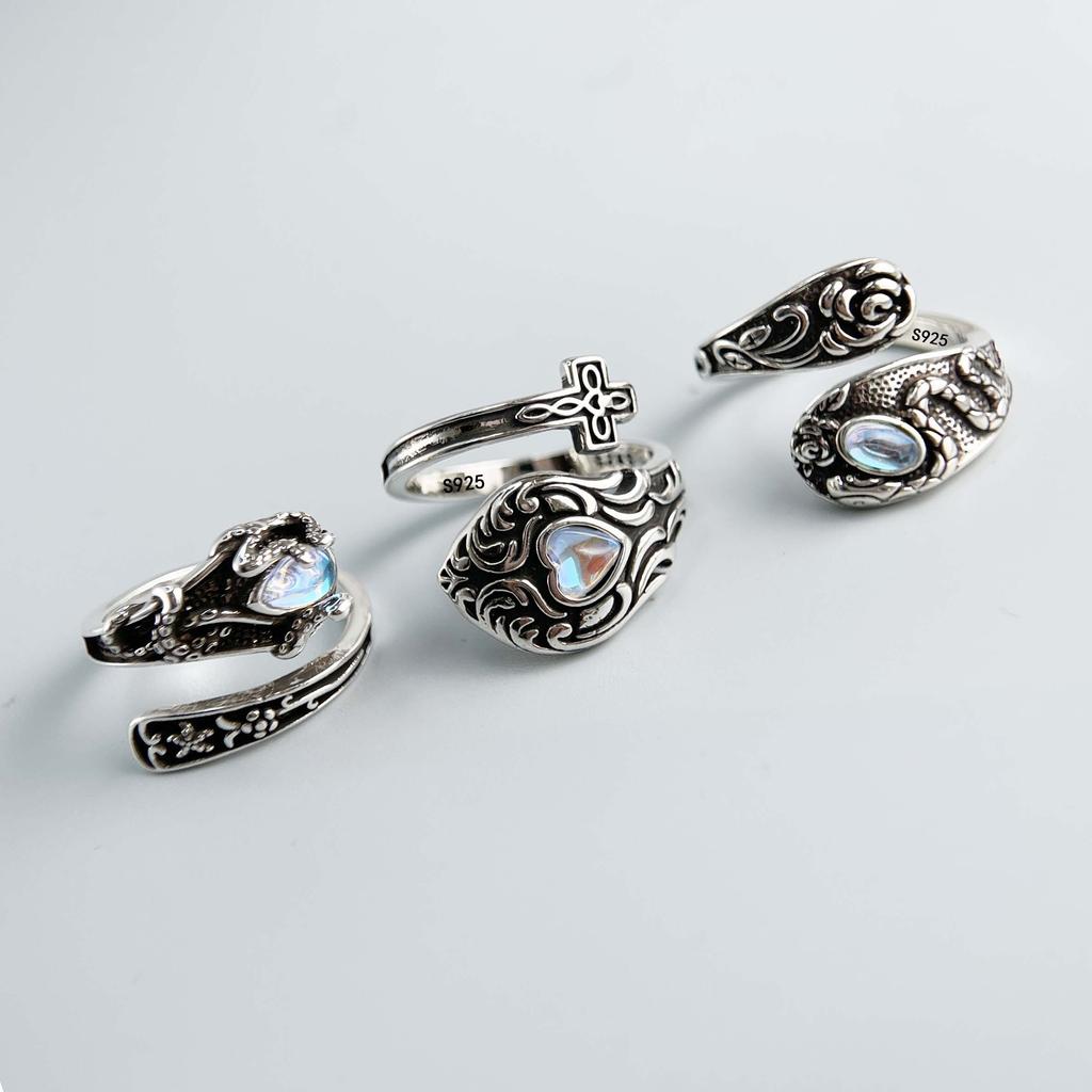 Xiaomi 925 Sterling Silver Rings for Women Couple Minimalist Handmade Retro Moonstone Ring Fine Jewelry Gift Prevent Allergy
