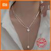 Silver Pearl Heart Tassel Chain Choker Necklace For Women Wide Fine Jewelry Wedding Party Birthday Gift