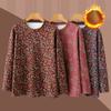 Plus Size Women's T-shirt Autumn and Winter Round Neck Plus Velvet Top Floral Thick Bottoming Shirt